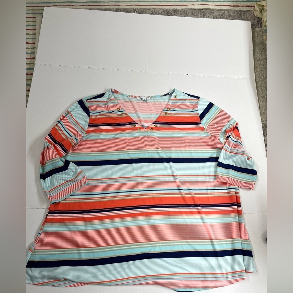 😍Notations Pink and White 3/4 Sleeve Boxy Blouse
